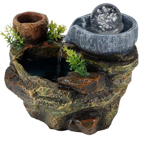 Fontaine à eau LED en résine pour rocaille, plantes à monter soi-même, micro-paysage, succulentes en pot, décoration intérieure, UE 220-240 V (1/5)
