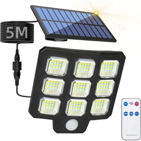 Lampara Solar Exterior - Sensor De Movimiento - Panel Solar Separado - 108 Led Cob - Angulo Iluminacion 270 Grados - Ip65 - 5 M Cable - 1 Unidad (1/5)