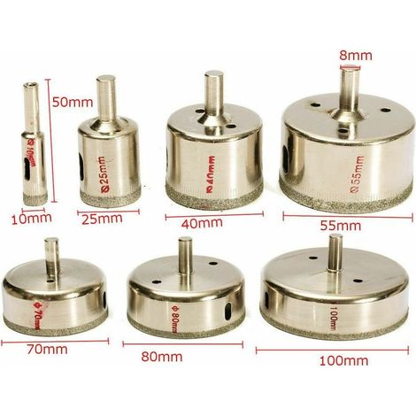 7pcs Diamant Enduit Perceuse Sciecloche Trou Pour Verre Ceramique Marbre 10100mm (1/3)
