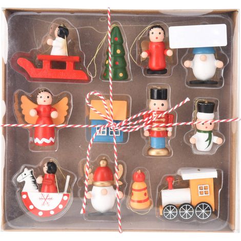 Weihnachtsbaumspielzeuge aus Holz, 12er-Set