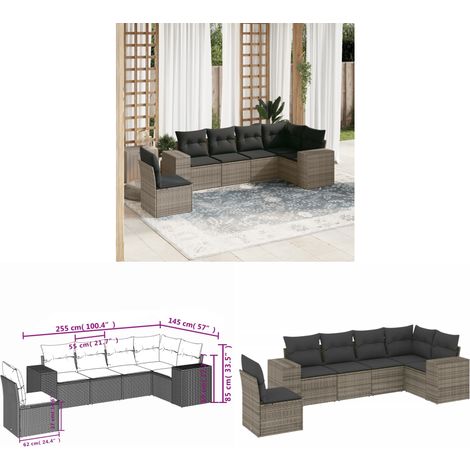 6-tlg. Garten-Sofagarnitur mit Kissen Grau Poly Rattan - Gartensofas - Outdoor Möbel - Lounge Set - Rattan Gartenmöbel - Gartenlounge - Home & Living (1/3)