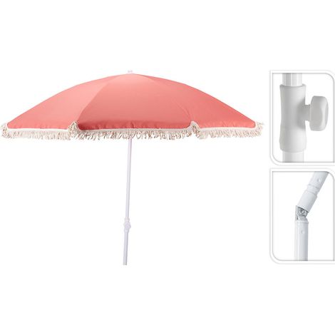 Parasol De Plage Corail Style Bohème Avec Pompons - Basics
