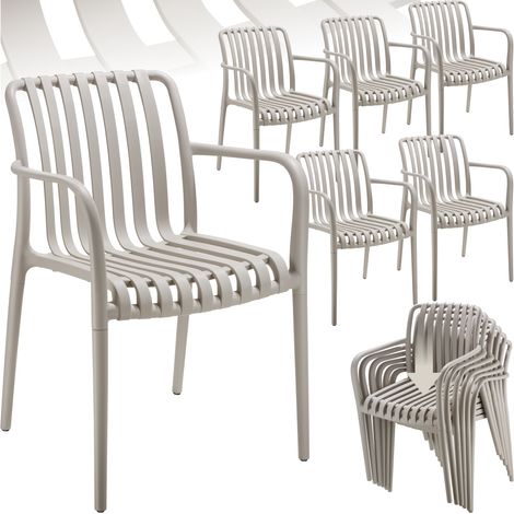 Lot 6 chaises de jardin empilables résistantes aux intempéries taupe