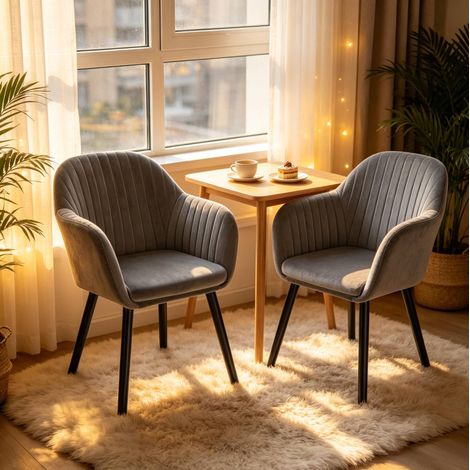 Set di 2 sedie da sala da pranzo con braccioli in velluto grigio scuro e nero DESVIAE (1/5)