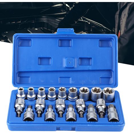 Kit de 19 douilles hexagonales Torx 1/2" type E mâle/femelle pour réparation automobile (1/5)