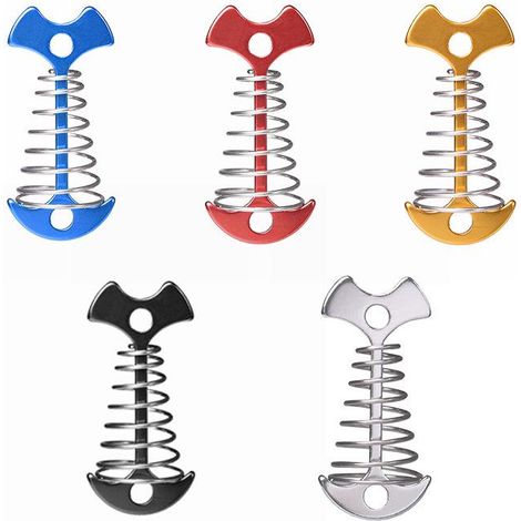 Lot de 5 piquets de tente en alliage d'aluminium en forme d'arête de poisson, sardines d'ancrage pour camping avec boucle à ressort, accessoires de randonnée et pêche en extérieur (1/5)