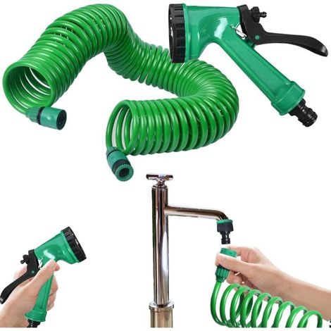 Coil Garden tuyau 10m - Buse de tuyau de jardin Le d'eau extensible avec une buse de pulvérisation Modes d'arrosage pour le système d'irrigation L'arrosage ergonomique léger peut pour les bat (1/5)