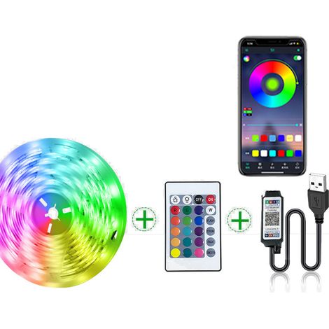 Bande LED RGB USB de 5 m avec contrôle via application Bluetooth (1/5)