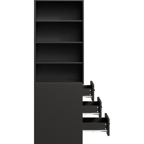 Étagère haute 180 cm extra étroite avec tiroirs latéraux et étagères réglables, pour petit espace, en panneaux de particules (1/5)