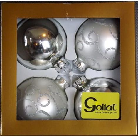 Lot de 4 boules de Noël pour sapin, 80 mm, violettes et argentées, finition brillante et mate.
