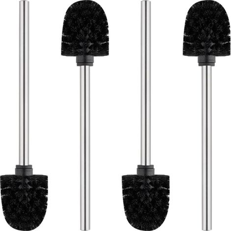 Classic Toilet Brush Set 4 Pieces, Stainless Steel Handle, 7CM Black Brush Head