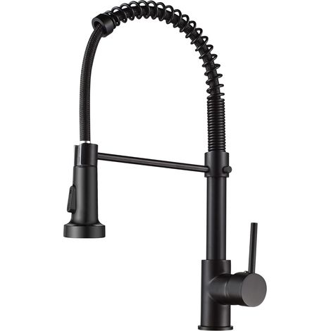 Robinet de cuisine ressort à poignée unique laiton avec douchette extractible mitigeur d'évier Noir (1/4)