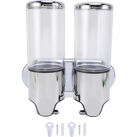 Distributeur savon mural double cylindre 1000ml manuel – Pompe douche salle bain transparent, salle de bain (1/5)