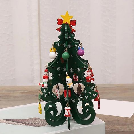 Décoration de sapin de Noël en bois, 6 pièces, sapin de Noël 3D en bois vert, idéal pour les fêtes de Noël. (1/4)