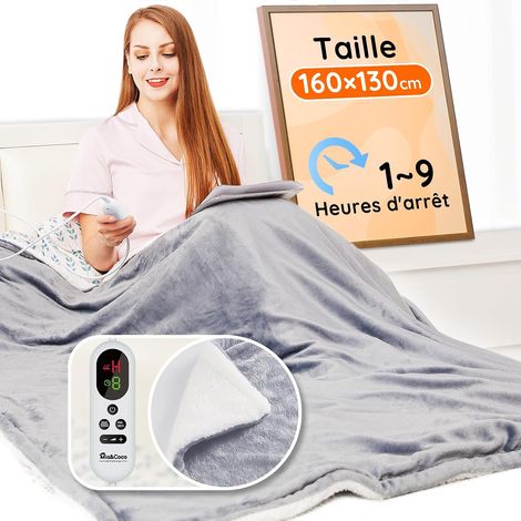 Couverture électrique chauffante, avec arrêt Automatique, 10 Niveaux de Chauffage Jusqu’à 9 Heures, Protection Contre la surchauffe, pour lit, en Flanelle, Chauffage Rapide (1/5)