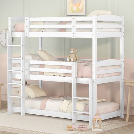 Etagenbett 90/200 cm weiß aus Kiefernholz und MDF mit 3 Liegeflächen (1/5)