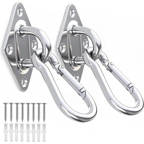 2 ganchos de acero inoxidable M10 + 2 clips M10, hamaca resistente para colgar, adecuada para soportes de columpios, estantes para plantas y luminarias de exterior. (1/5)