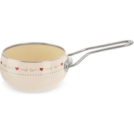 Cacerola esmaltada con asa, apta para cocinas de inducción y gas, color blanco, 1,1 L. (1/5)