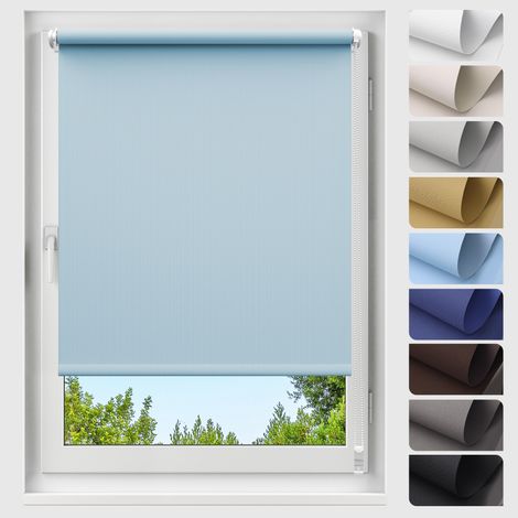 Allesin Store Enrouleur Occultant sans Perçage, 35cm x 140cm Bleu Clair, 100% Opaque Protection Thermique Solaire, Store à rouleau pour intérieur pour fenêtres et portes (1/5)