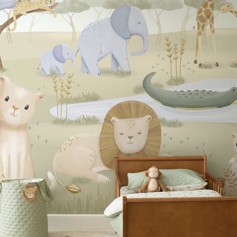 Papier peint panoramique Safari friends 300 x 280cm Multicolore (1/5)