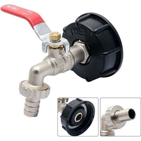 IBC Tankhahn, Ventil für 1000l Tankablauf 1/2 Zoll für 1/2'' IBC Gartenschlauchadapter mit 60x6 Gewinde ca. Hochwertiger Messinghahn mit 61 mm Durchmesser in Rot