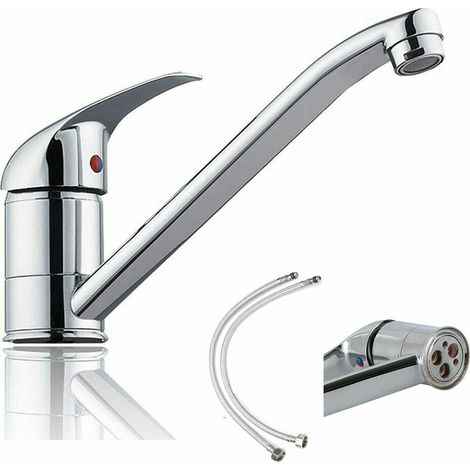 Kitchen Sink Taps Mono Basin Mixer Taps Faucet Modern Single Lever Chrome Kitchen Sink Swivel Spout Hot and Cold Water Mixer Sink Swivel Chrome Brass (1/5)