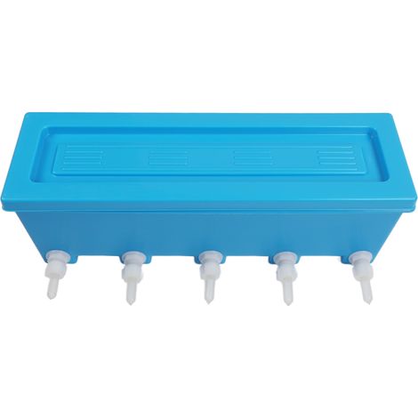 Mangeoire pour petits animaux de ferme, bovins, moutons, cochons, outil d'alimentation du bétail avec 5 tétines, bleu, capacité de 8 litres (1/5)