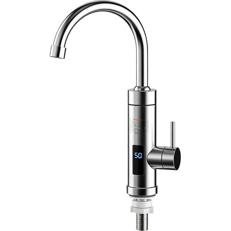 Durchlauferhitzer-Wasserhahn, 220 V, 3000 W, elektrischer Warmwasserbereiter aus Edelstahl mit 360° drehbarer LED-Temperaturanzeige für Küche, Garten und Camping (1/2)