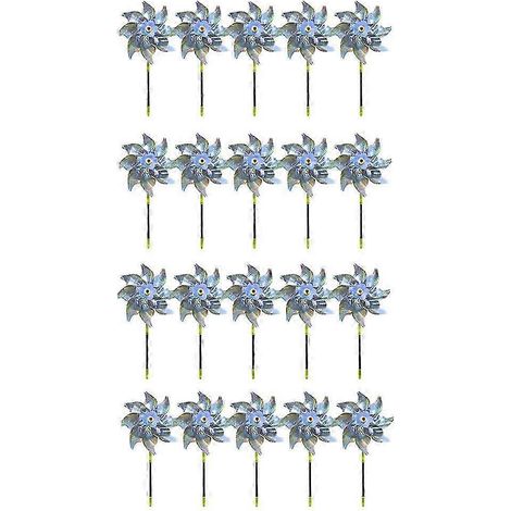 Lot de 20 moulins à vent réfléchissants avec piquets, décorations de jardin extra lumineuses, répulsifs à oiseaux WHBYV (1/4)
