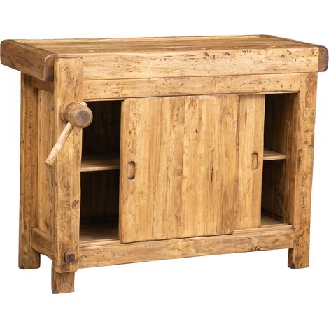 Biscottini Banco Tavolo da lavoro Country in legno massello di tiglio banco da lavoro finitura naturale anticata 116x63x90 cm Made in Italy Bancone da cucina in legno Isola per cucina (1/5)