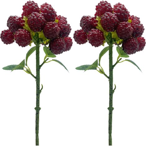 Décoration de table artificielle, Raspberry Berry, 2pcs, baies simplifiées, tête ronde, branche unique, couleur cerise (1/5)