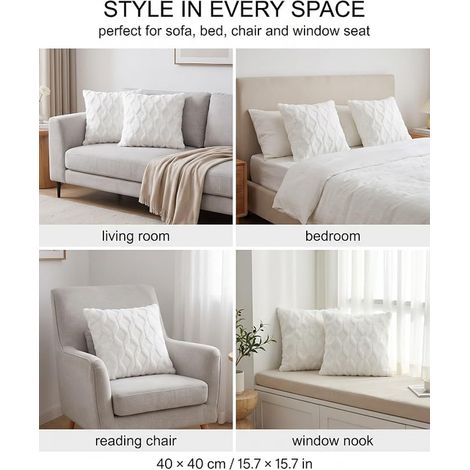 Housses de Coussin 40x40 cm Blanc, Housse Coussin Canapé, Motif Losange, Taie d'Oreiller pour Coussin de Salon, Fermeture Invisible