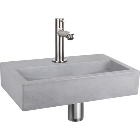 Differnz Flat kit lave-mains - 38x24x8cm - Rectangulaire - 1 trou de robinet - Robinet droit en chrome mat - Gris béton (1/5)