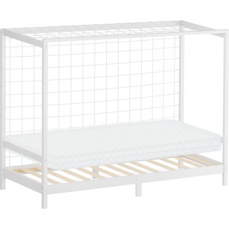ML-Design Cama Infantil 90 x 200 cm en Forma de Portería de Fútbol Balonmano + Colchón 10cm Madera de Pino Blanca, Cuna Individual para Niño con Somier de Láminas y Red Litera Maciza Juvenil (1/5)