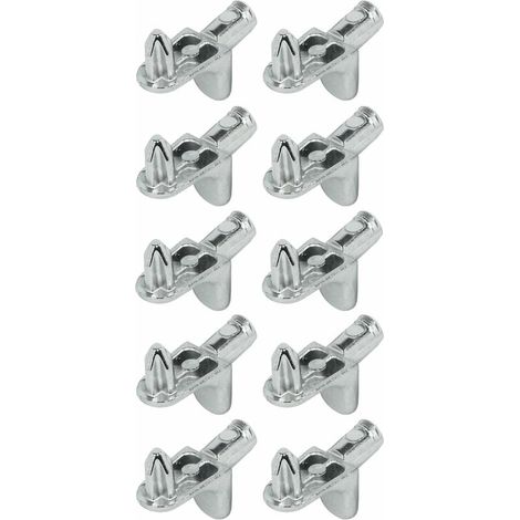 – Lot de 10 taquets à tenon 5mm en acier nickelé – Encastrables Ø5mm pour tablettes bois – Capacité de charge 15,6kg par pièce