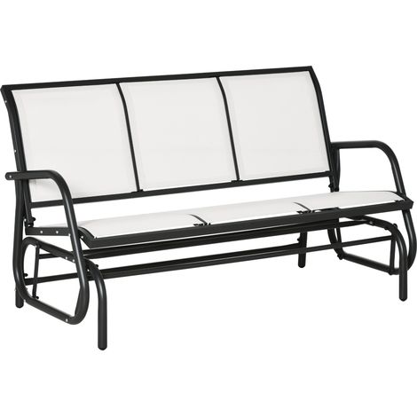 easycomfort panchina a dondolo da giardino a 3 posti in metallo e tessuto a rete traspirante, 151x75x85cm, beige (1/5)