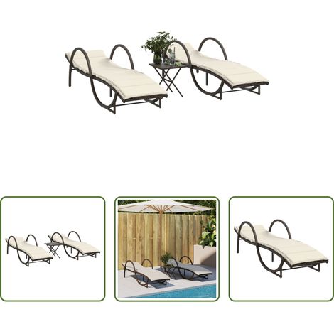 Sonnenliege -  Sonnenliegen 2 Stk. mit Tisch Braun Poly Rattan