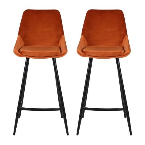 Lot de 2 chaises de bar H75 cm en velours cognac - ORMOY (1/4)