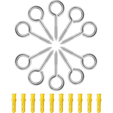 Golfare a vite, 10 pezzi, bulloni ad anello, M5 x 65 mm, golfare con filettatura in acciaio inox, gancio a vite (1/5)