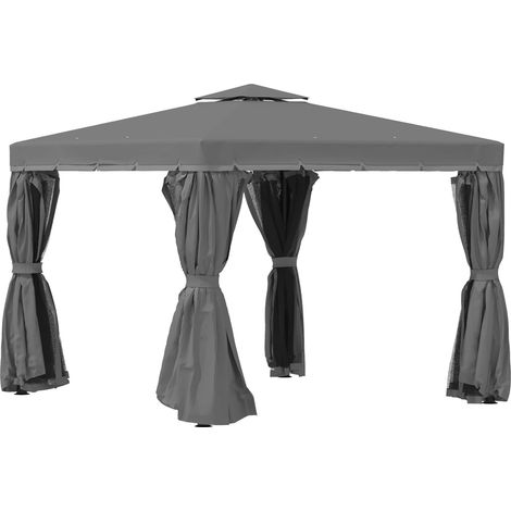 Gartenpavillon Pavillon 2,96 X 2,96 M Gartenzelt Mit Doppeldach Festzelt Partyzelt Mit 4 X Seitenteile Moskitonetz Aluminium Polyester