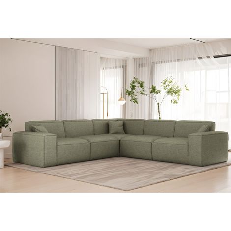 Ecksofa Designersofa CELES PREMIUM in Stoff Artico Grün Seite Universal