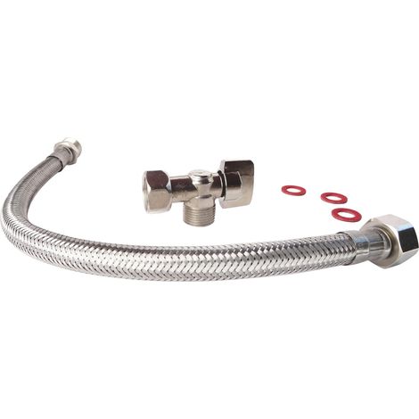 SOMATHERM FOR YOU - Kit di collegamento WC completo di rubinetto WC 1/4 torre quadrata nichel 12/17 (3/8 ''), un flessibile M12 / 17 (3/8 '') -F12 / 17 (3/8 ' '), due giunti. Installazione facile.