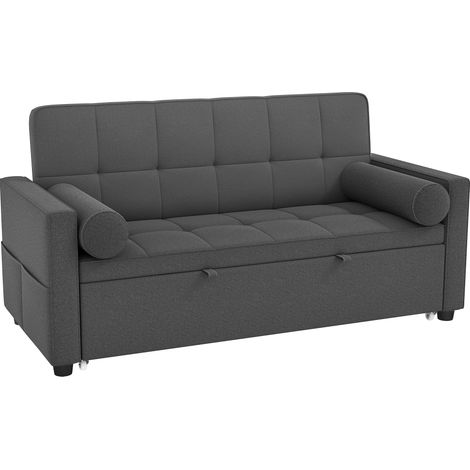 Canapé convertible 2 places 3 en 1 canapé-lit avec tiroir de rangement double dossier ajustable 2 coussins 80,5x137,5x84cm gris (1/5)