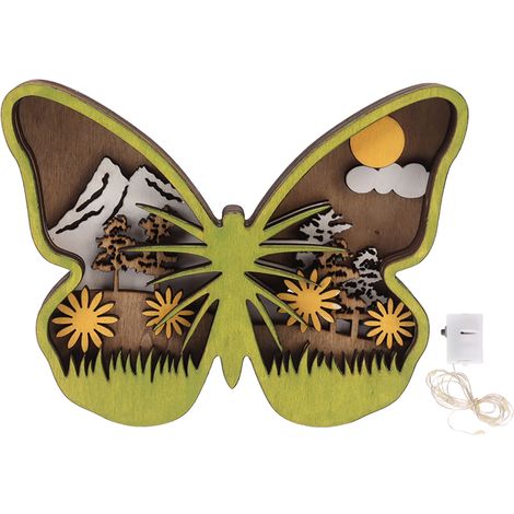 Décoration lumineuse papillon en bois, artisanat animal en bois pour bureau, maison, cadeau anniversaire, pendaison de crémaillère, Noël, Pâques (1/5)