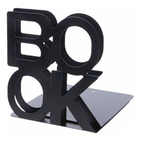 Serre-livres en métal robuste en forme de L avec lettrage "Livre" et lettres antidérapantes pour bibliothèque, 1 paire pour bureau (noir) (1/5)