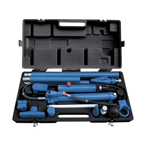 Coffret d'outils de redressage de carrosserie hydraulique 10 tonnes – Vérin avec levier et flexible – Rallonges hydrauliques incluses – Pour carrosseries déformées – King Tony