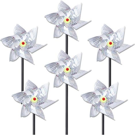 6 Stück reflektierende Windmühle, Vogelschreck-Dekoration, entfernen Sie das Vogelabwehrmittel, reflektierendes Vogelabwehrmittel zum Schutz von Garten, Bauernhof, Obstgarten