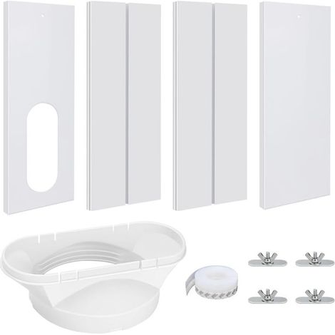 Kit de climatiseur de fenêtre portable, lot de 4 grilles d'aération réglables pour climatiseur mobile, kit de ventilation de fenêtre AC, kit de joint de porte et de fenêtre avec tuyau