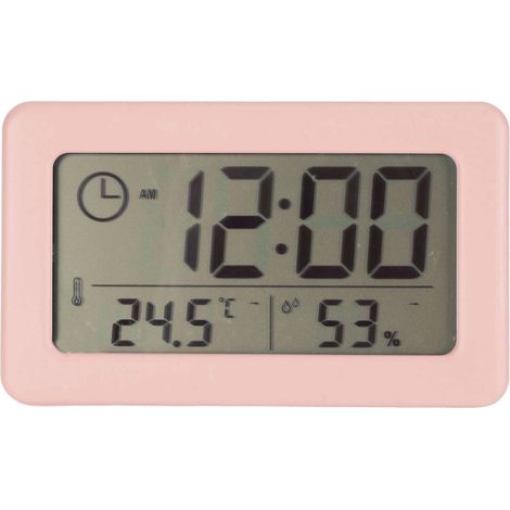 Thermomètre Hygromètre Numérique Alarme Horloge Digitale Portable Design Miroir Rose Avec Support Pour Bureau Serre Voiture (1/4)