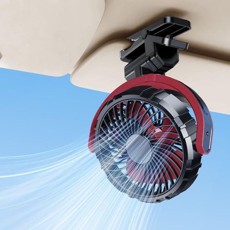 Ventilateur de voiture, ventilateur de voiture de visière de clip, 5V USB rechargeable 2000mah alimenté par batterie, petit ventilateur rotatif portable à 360° (1/4)